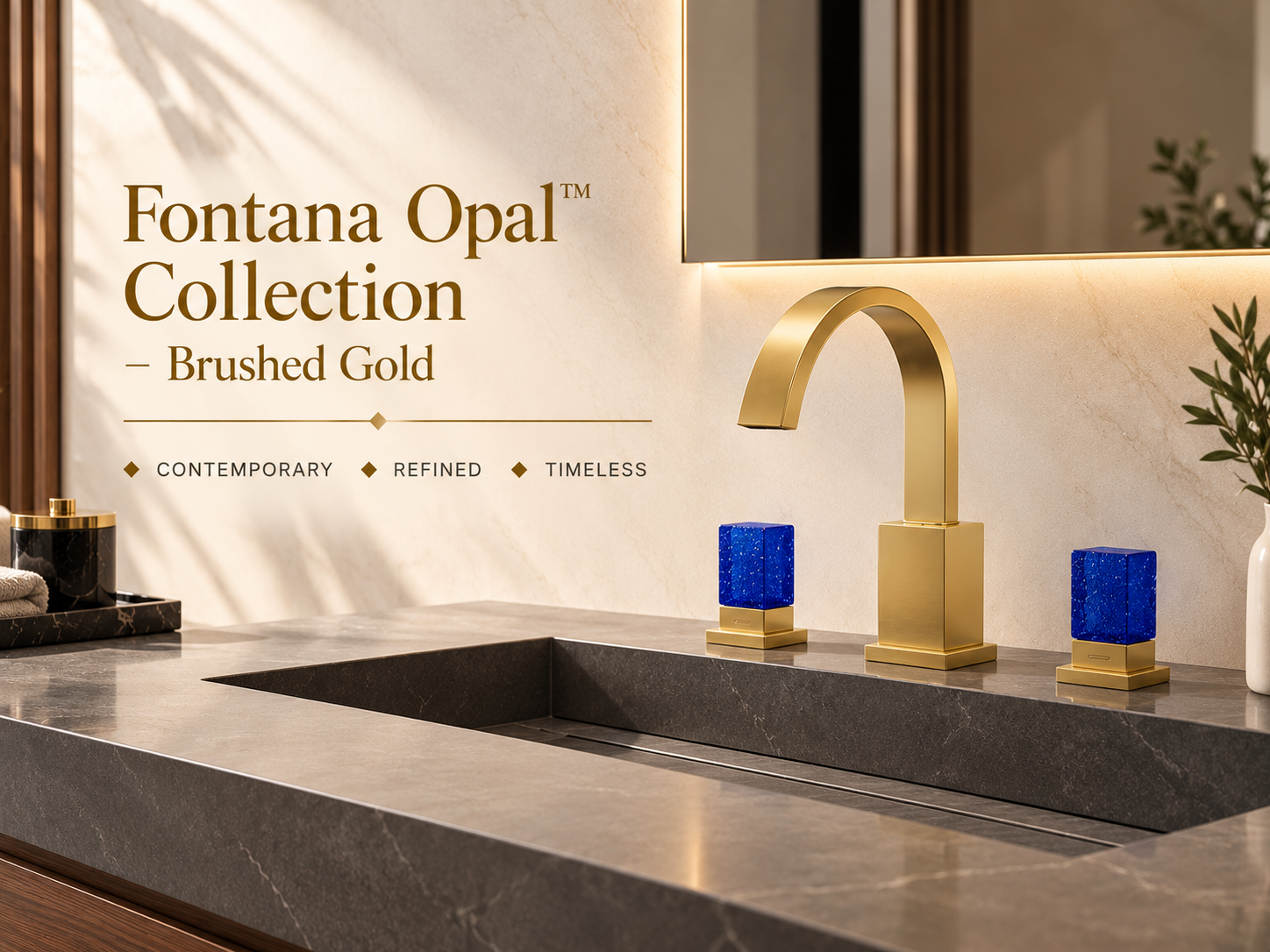 Fontana Opal Brushed Gold Two Crystal Handle Bathroom Faucet